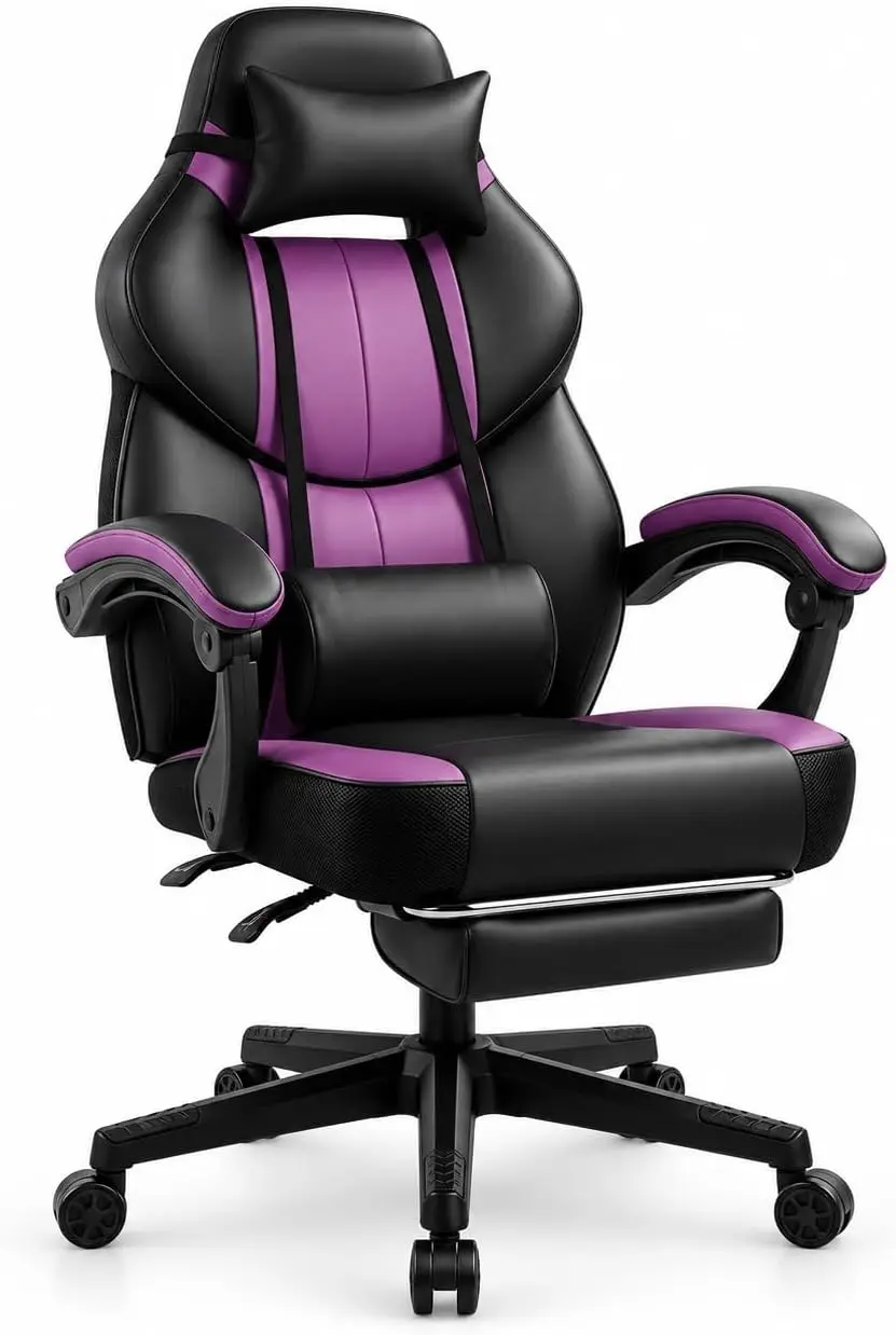 Gaming Chair for Adults 400 lb, Wide Pocket Spring Seat with Footrest