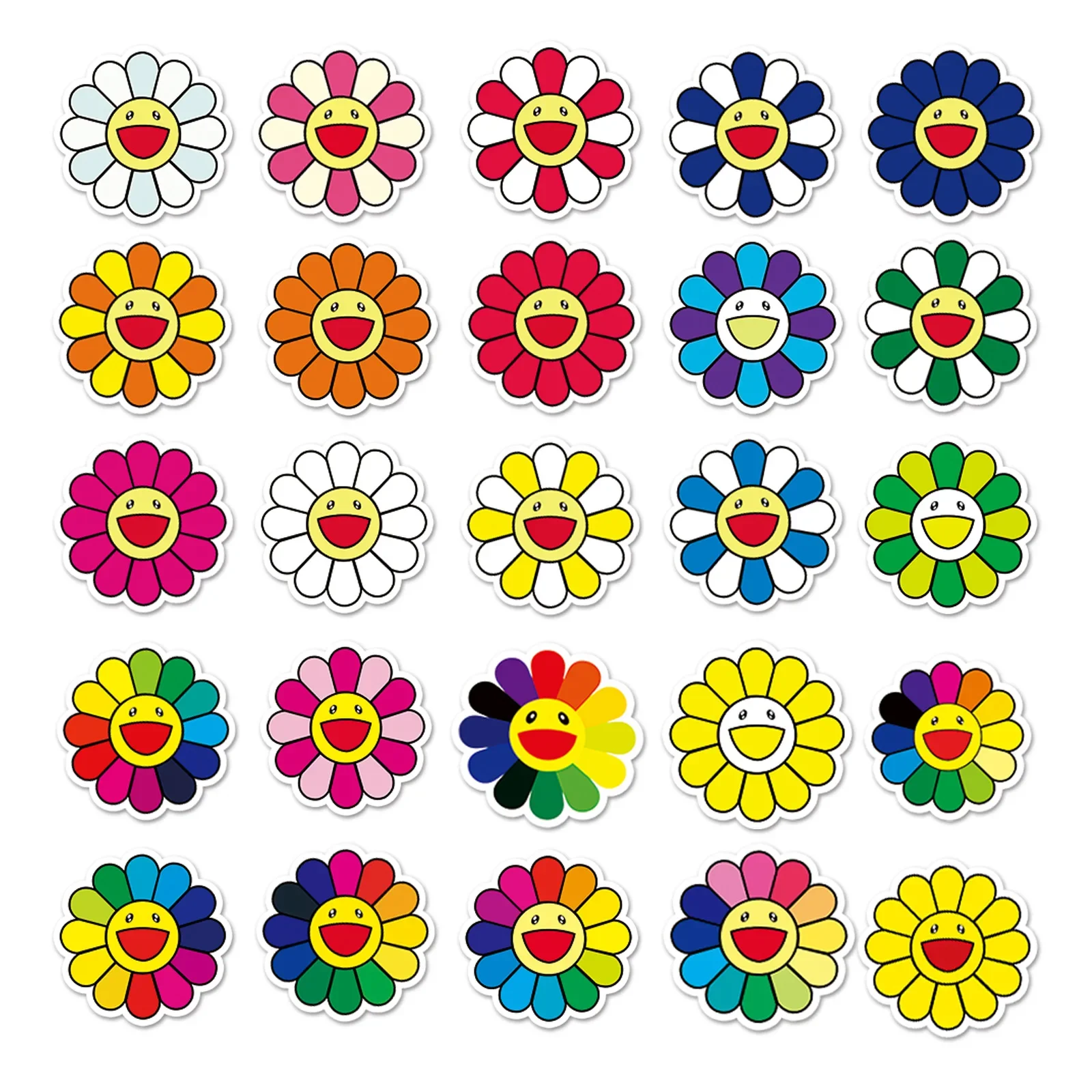 50pcs Cute Sun Flower Color Graffiti Luggage Scooter Bicycle Cartoon Waterproof Sticker
