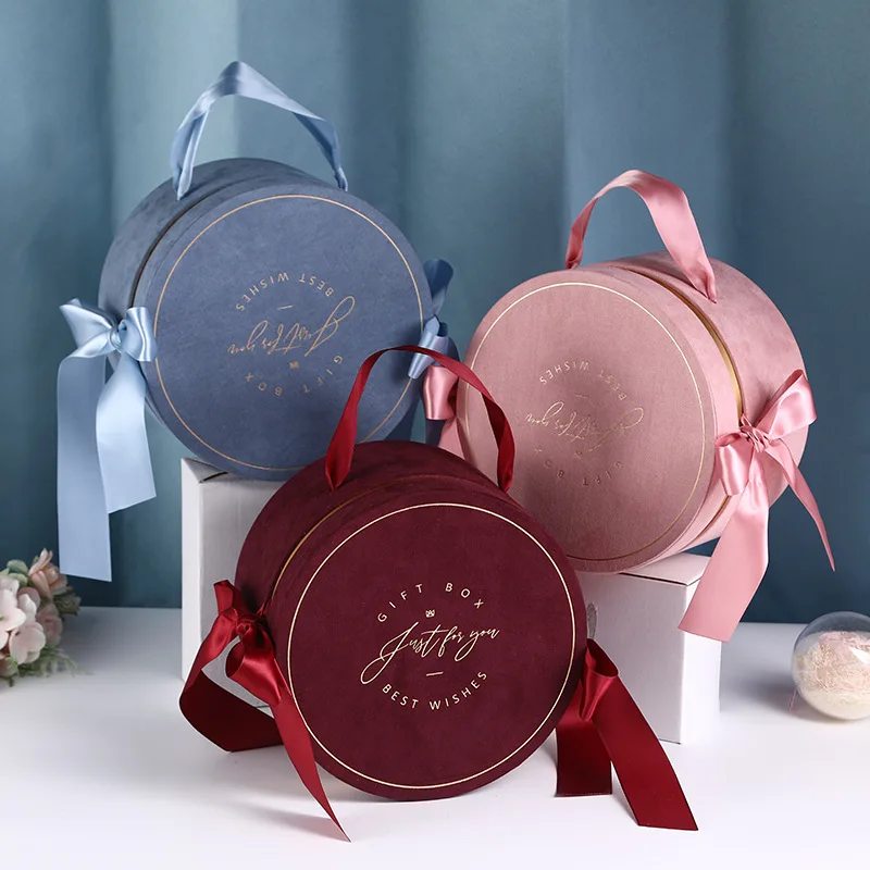 Cylinder Gift Packaging Box Suede Handbag Double Bows Wedding Favor Gift Boxes for Wedding Decoration Baby Shower Party Supplies