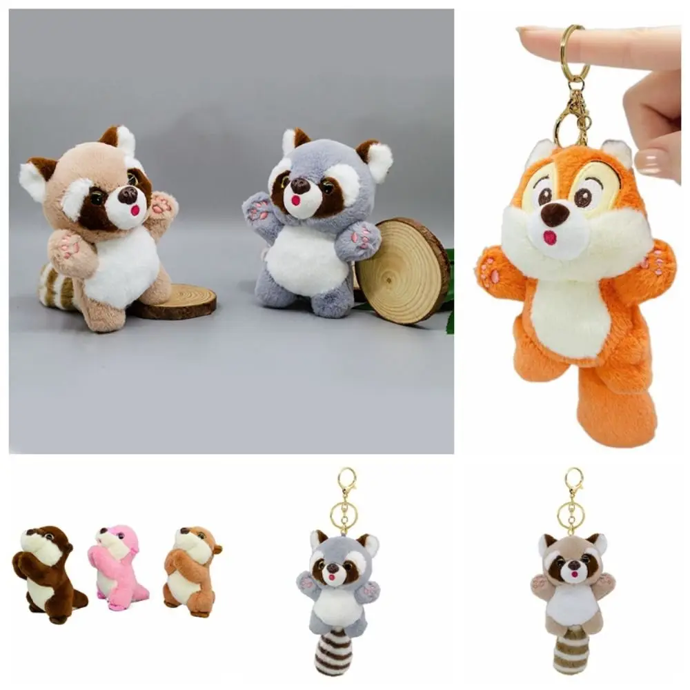 Llavero de peluche de mapache, animales de peluche, colgante de felpa de mapache, exquisito llavero de Animal relleno Kawaii, llavero de coche