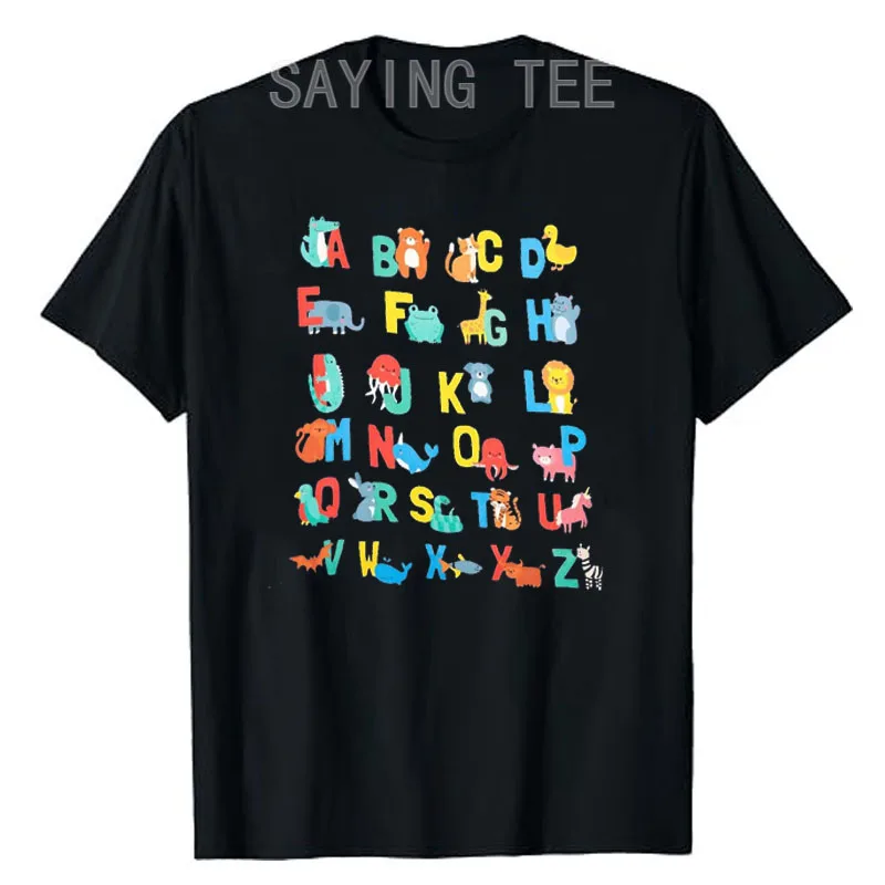 

Teacher Shirt for Women ABC Alphabet T-Shirt Kindergarten Teacher Blouses Gifts Humorous Funny Schoolwear Graphic Tee Cute Tops