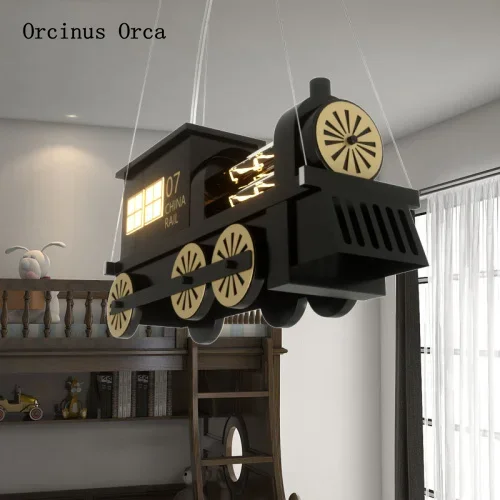 الإبداعية الكرتون قاطرة الثريا غرفة نوم غرفة الأطفال شخصية الرياح الصناعية الأسود البخار قطار الثريا #2