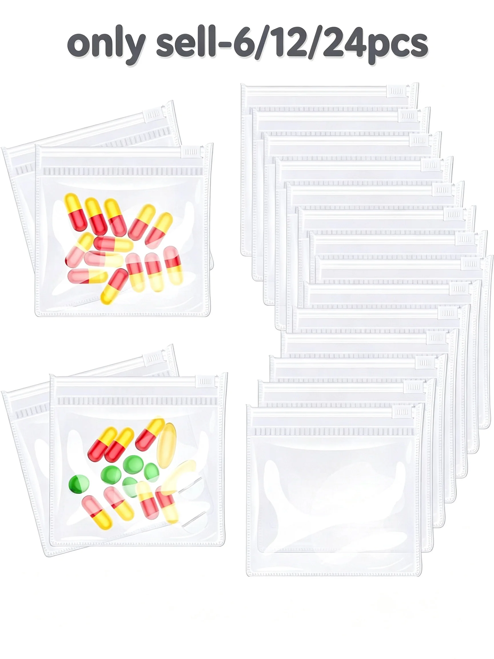 Pack of 6/12/24 Transparent Zipper Plastic Mini Bags with Sliding Lock for Medicine Jewelry Crafts Small Objects Self-Sealing Re