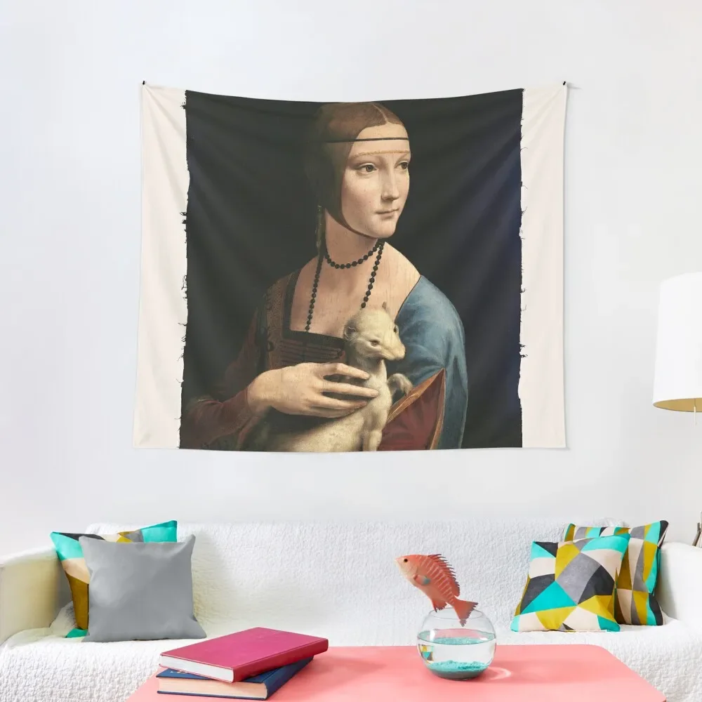 Lady with an Ermine - Leonardo da Vinci's Classic Painting Tapestry Aesthetic Room Decor Korean Bedrooms Decorations Tapestry