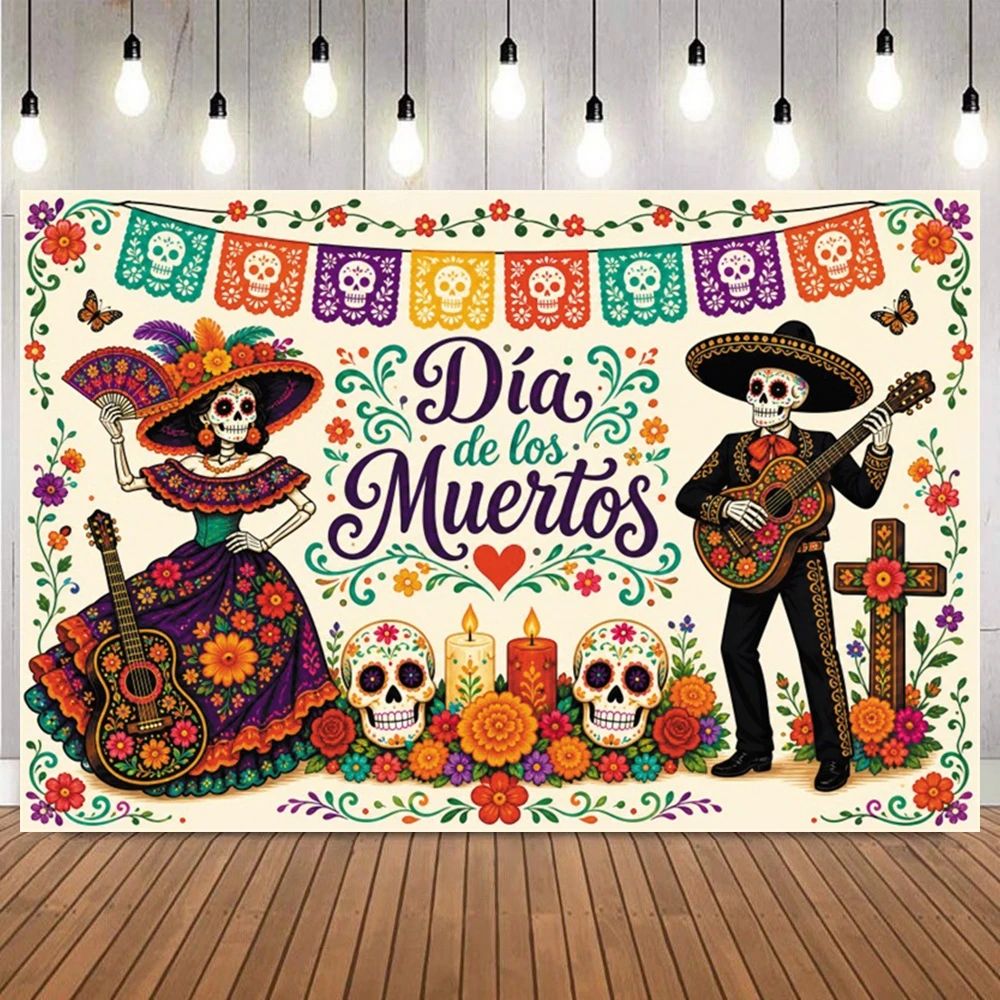 Mexican Carnival Day of The Dead Backdrop Multicolor Fiesta Cinco DeMayo Banner Birthday Wedding Party Photography Backgrounds
