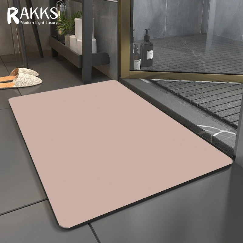 

RAKKS Light Luxury Diatomite Floor Mat High Absorbency Non-Slip Durable Bath Mat, Waterproof Bathroom Decor Home Carpet Rug