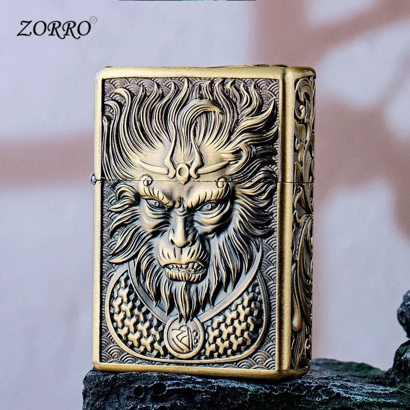 

Zorro thickened butane lighter 3D stereo double-sided relief retro personality windproof smoking ignition tools wholesale
