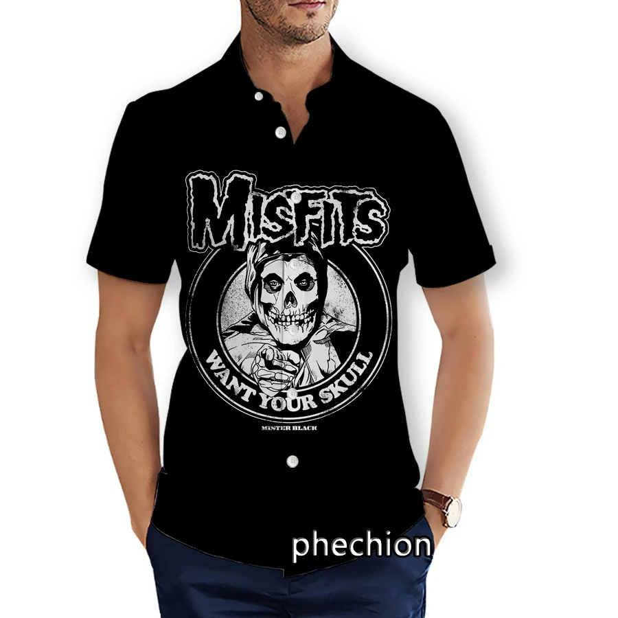 phechion Mens Short Sleeve Beach Shirts Misfits 3D Print Casual Shirts Fashion Streetwear Men Tops X237