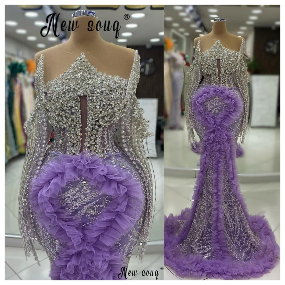 

Vestidos De Fiesta Lilac Mermaid Prom Dresses Ruffled Puffy Wedding Party Dress Luxury Evening Dresses Woman Elegant Dubai