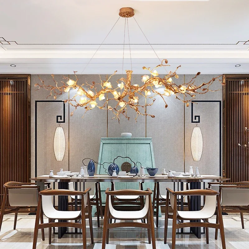 Modern Chandelier Lighting With Glass Flower Lampshade Gold Hanging Lamp For Dining Room Kitchen Island Ceiling Light Fixture
