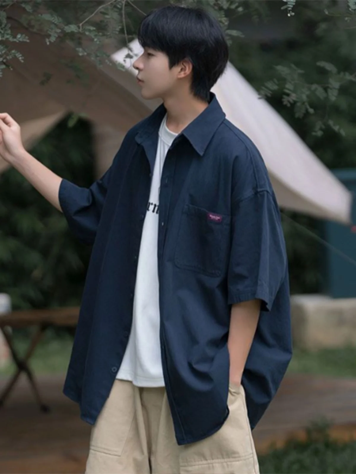 

Loose Fit ort Sve Men's irt Summer Casual Outerwear Trendy Brand k Blue Workwear Sle Button down Youthful Look