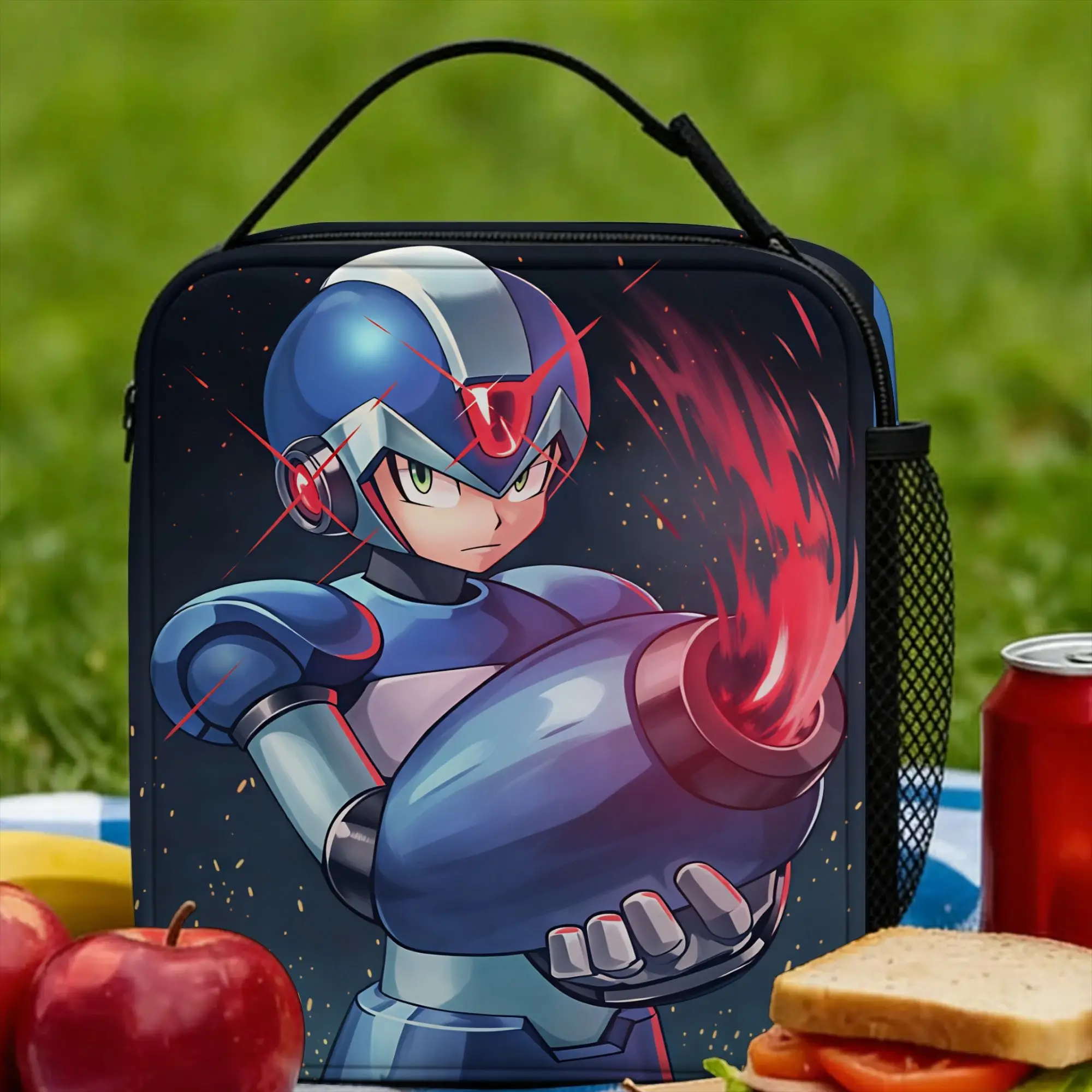 Mega Man Lunch Bag  Cute Lunch Box For Men Picnic Portable Zipper Cooler Bag Oxford Graphic Design Thermal Tote Handbags
