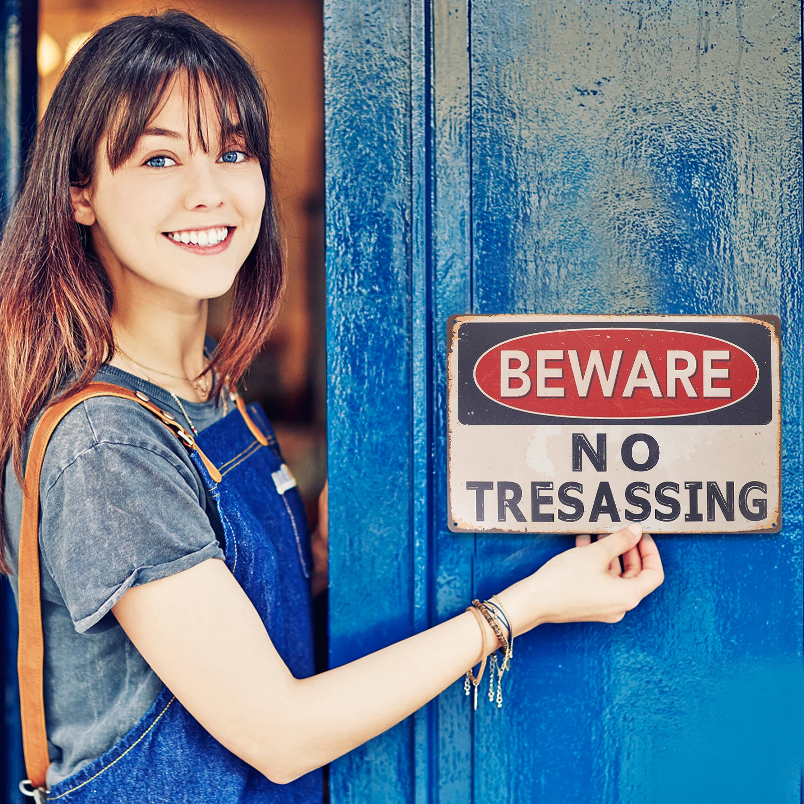 

Warning Sign Decoration Paintings Outdoor Signs Metal for outside Home Farm Yard Gate Caution Retro