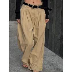 Qweek Oversized Vintage Kaki Jeans Vrouw Y 2K Harajuku Baggy Casual Denim Broek Koreaanse Mode Hoge Taille Basic Broek 2024