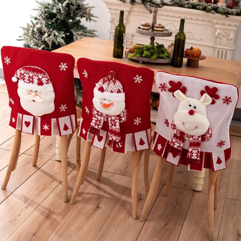 1PCS Christmas Chair Cover Polyester Fabric Retro Knit Style Santa Claus Chair Back Cover Homestay Banquet  Setting Internet