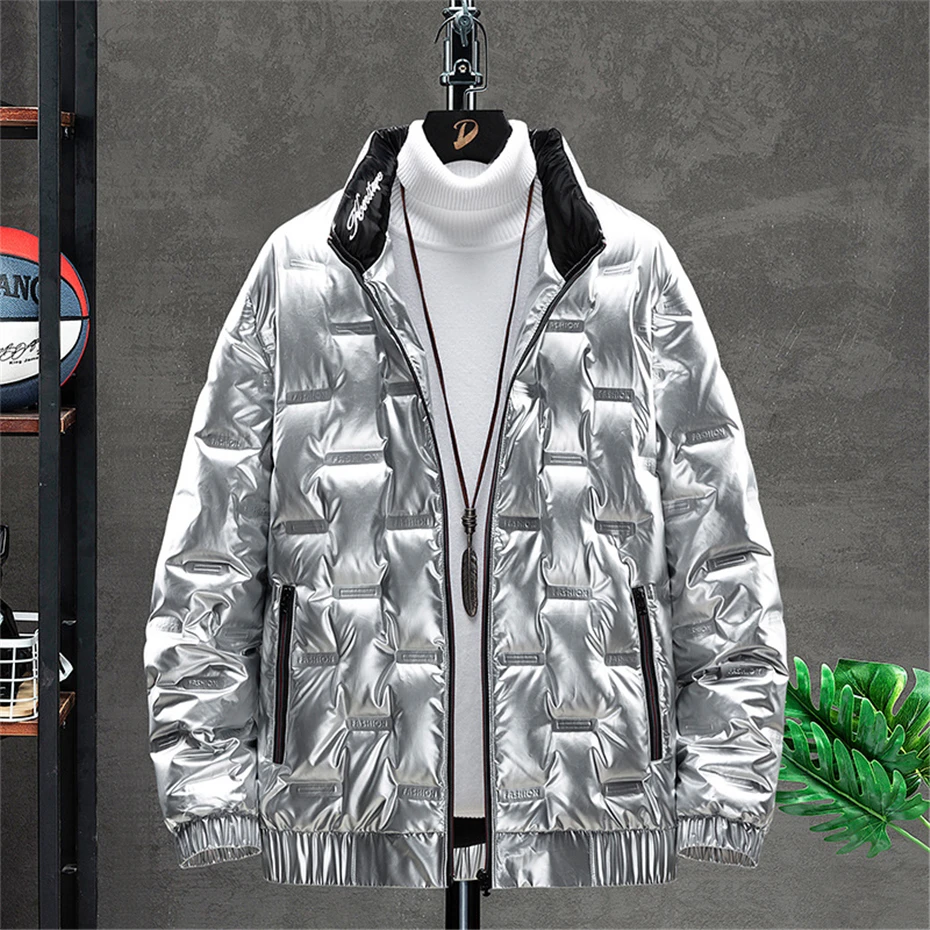 Chaqueta de plumón brillante para hombre, abrigos gruesos de talla grande 8XL, cuello alto informal, Chaqueta brillante de moda, 8XL talla grande,