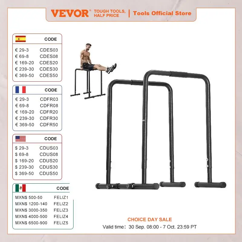 

VEVOR Dip Bar 440 lbs Capacity Heave Duty Dip Stand Station with Adjustable Height Parallel Bars for Strength Training Home Gym