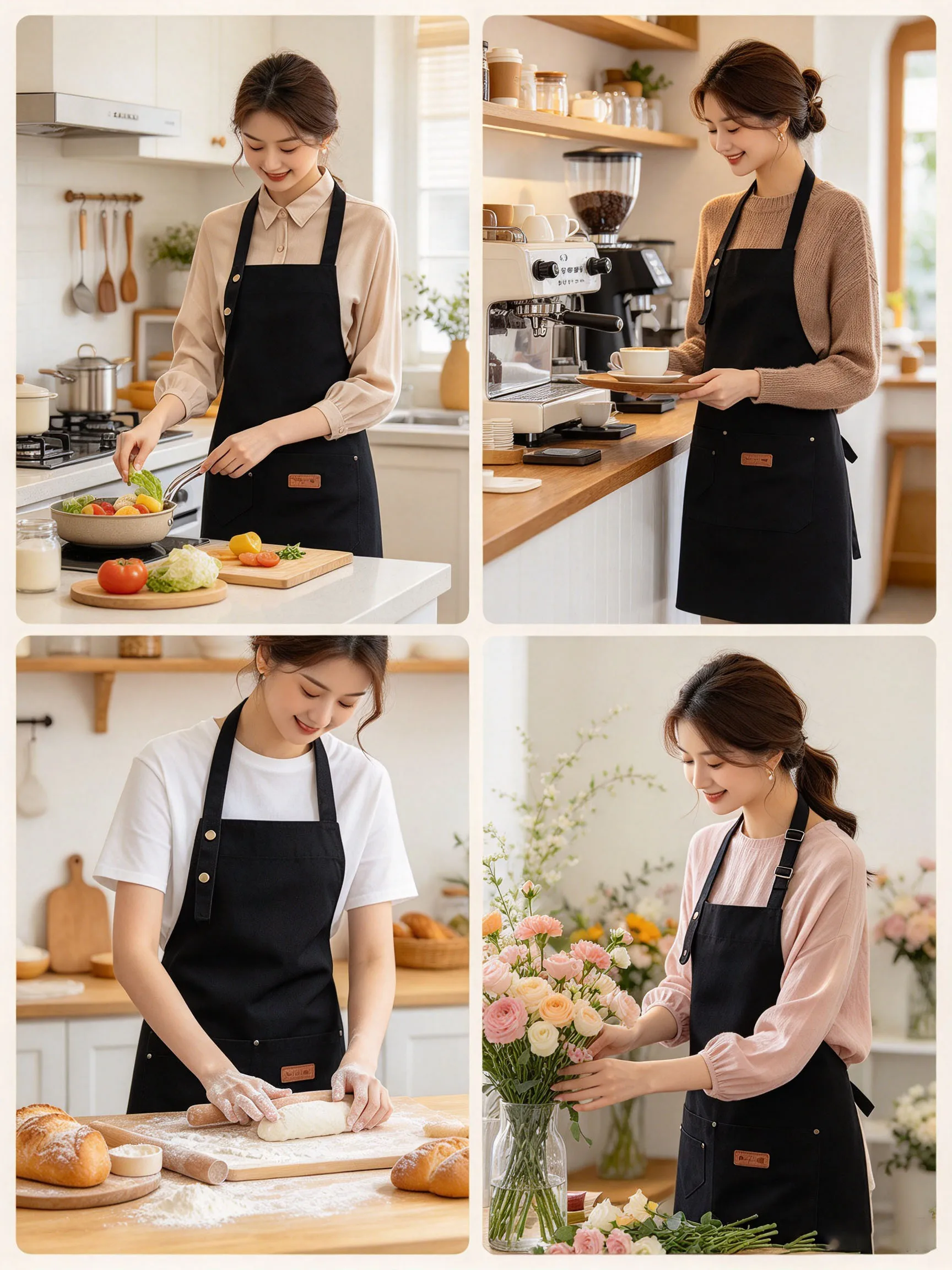 New Fashion Kitchen Aprons for Woman Men Chef Work Apron for Grill Restaurant Bar Shop Cafes Beauty Nails Studios Uniform
