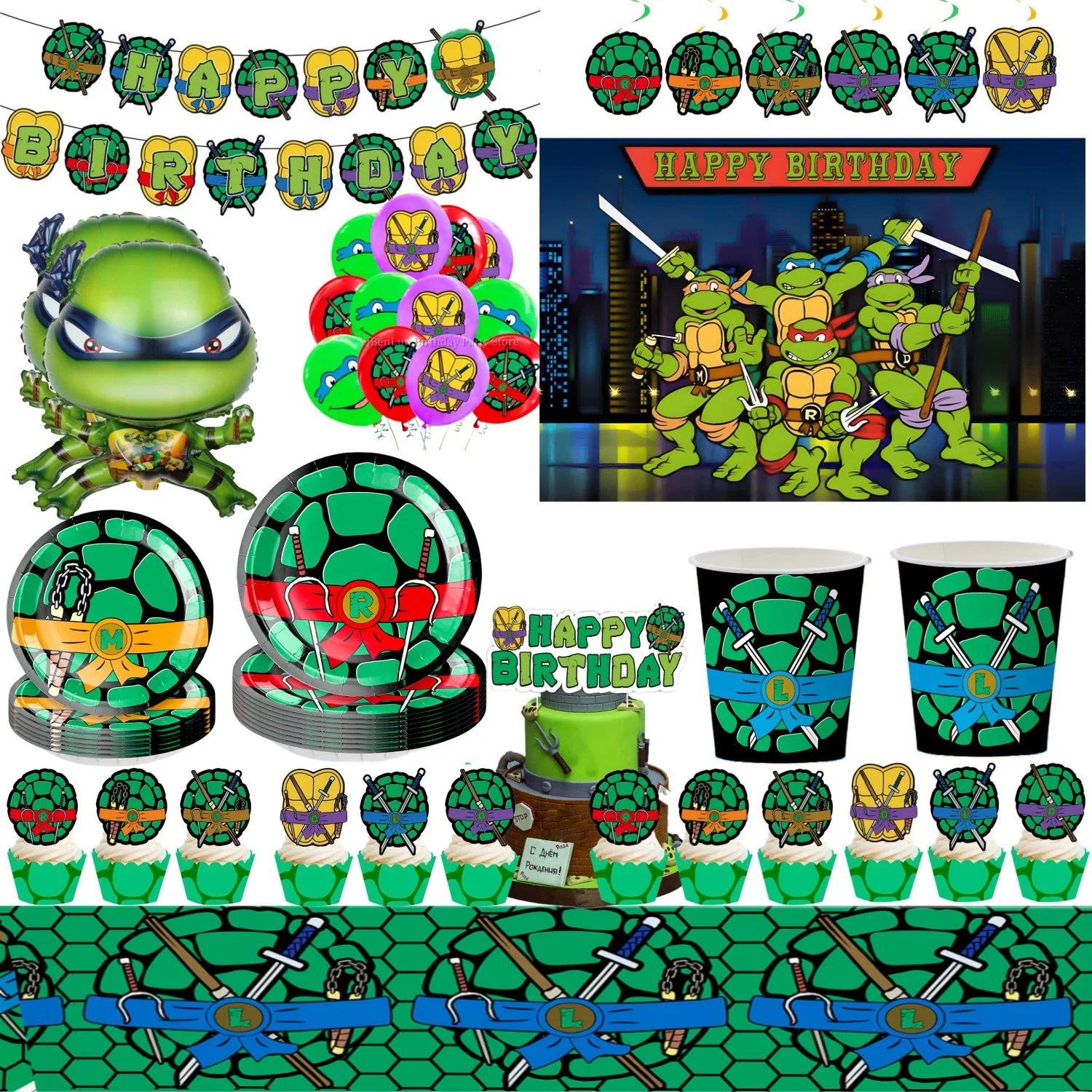 

Turtle Balloons Birthday Party Decor Disposable Tableware Turtle Tablecloth Plate Cup Napkin Baby Shower Kid Turtle Party Favors