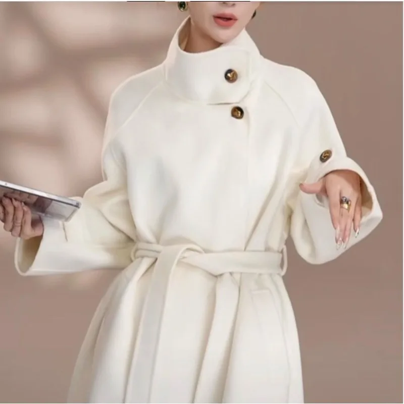 

Шерстяное пальто, осень-зима, новое допаминовое высококачественное овечье пальто с длинным воротником-стойкой, темпераментное двустороннее шерстяное пальто, модное дорожное пальто