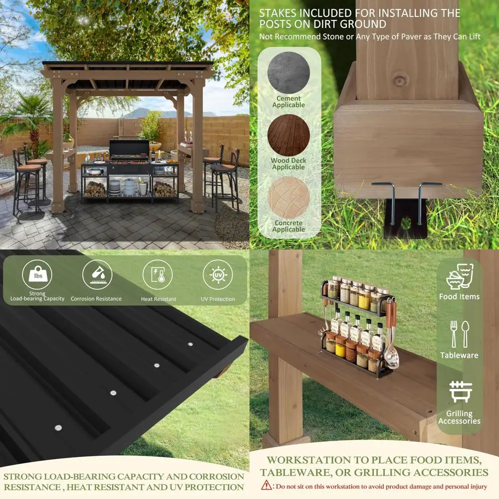 

Деревянная беседка-гриль на 8 футов по 5 футов с наклонной металлической крышей, системой дренажа дождевой воды, кедровой рамой и прочным навесом.