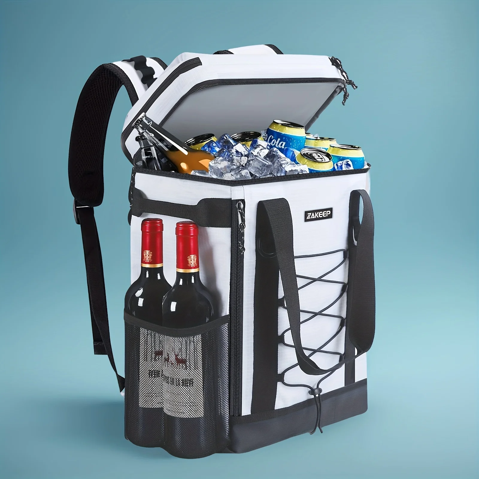 

36 Cans Cooler Backpack For Camping & BBQ, Cooler Backpack With Leakproof Design, Padded Top Handle & Mesh Pocket For