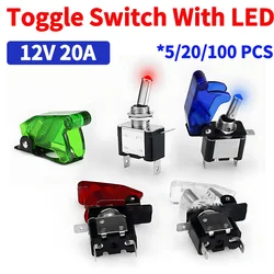 5/20/100 Sets Auto Car Boat Truck Illuminated Led Toggle Switch with Safety Aircraft Flip Up Cover Guard 12V20A RED/GREEN/YELLOW