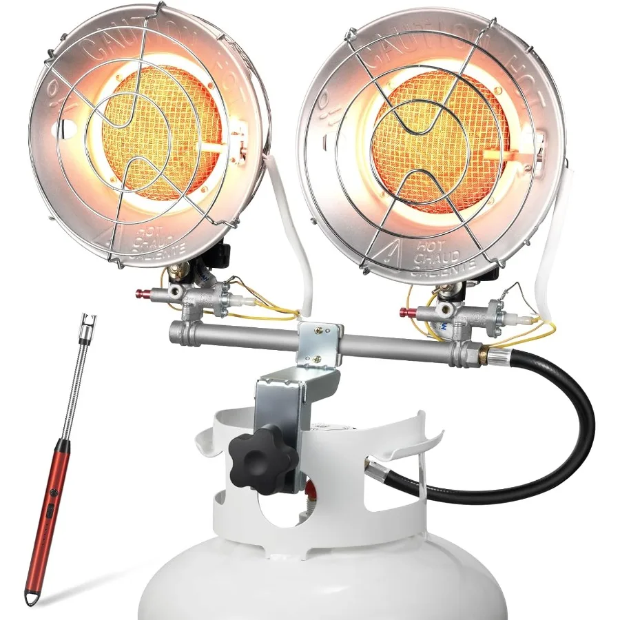 

Double Tank Top Outdoor Propane Heater With a Windproof Lighter 36000BTU Outdoor Propane Heater With Shut-off Valve and Tip-ove