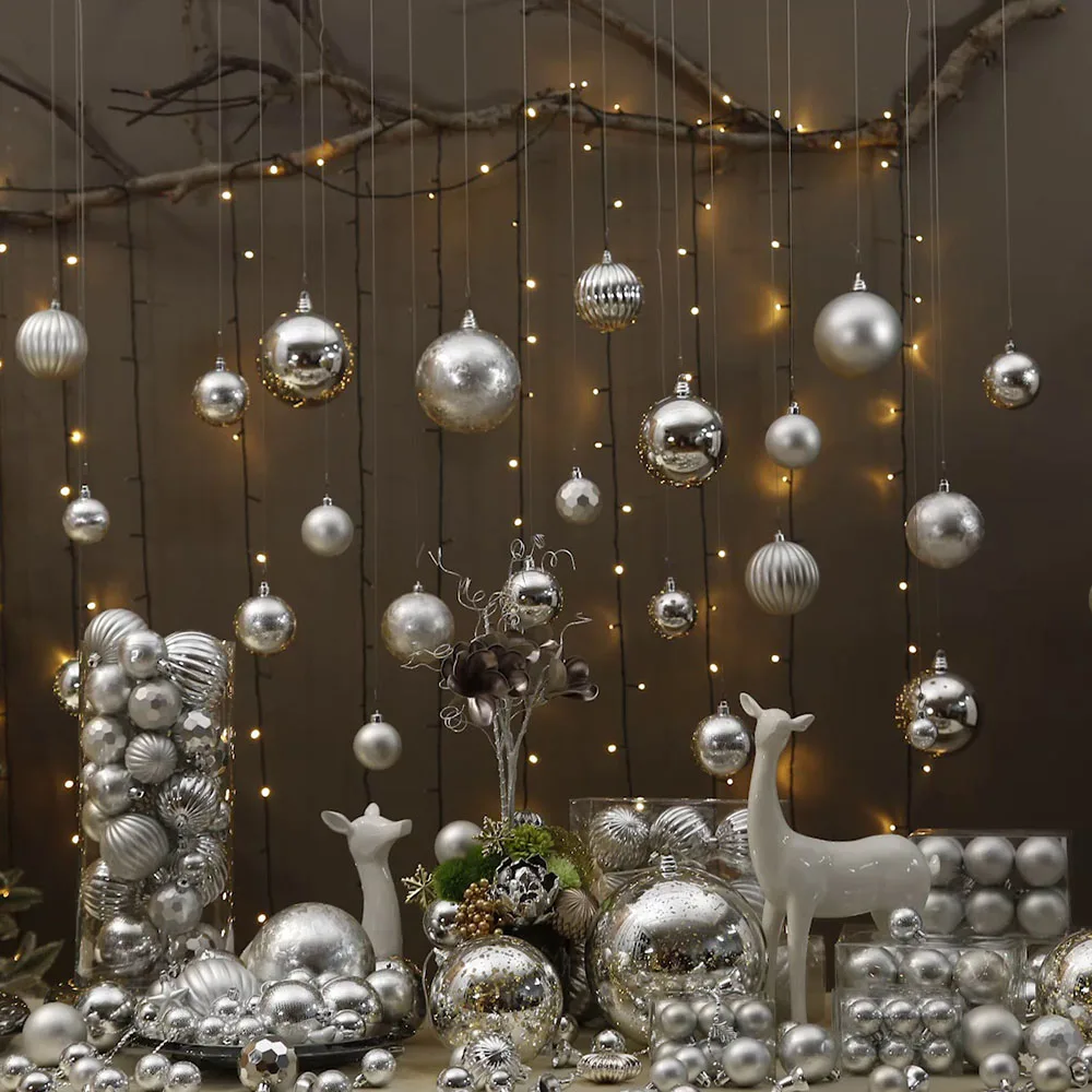 Silver Plastic Christmas Tree Decoration Ball 6-15cm Glossy/Matte Balls Xmas Hanging Tree Pendants Home Decor 2025 New Year Gift