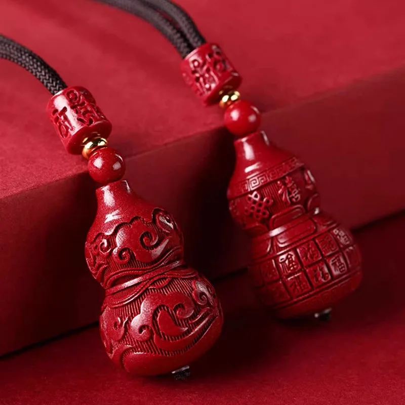 Customized Natural Red Cinnabar Calabash Pendant Necklace Jade Six-syllable Mantra Jewellery Fashion Man Woman Luck Amulet New