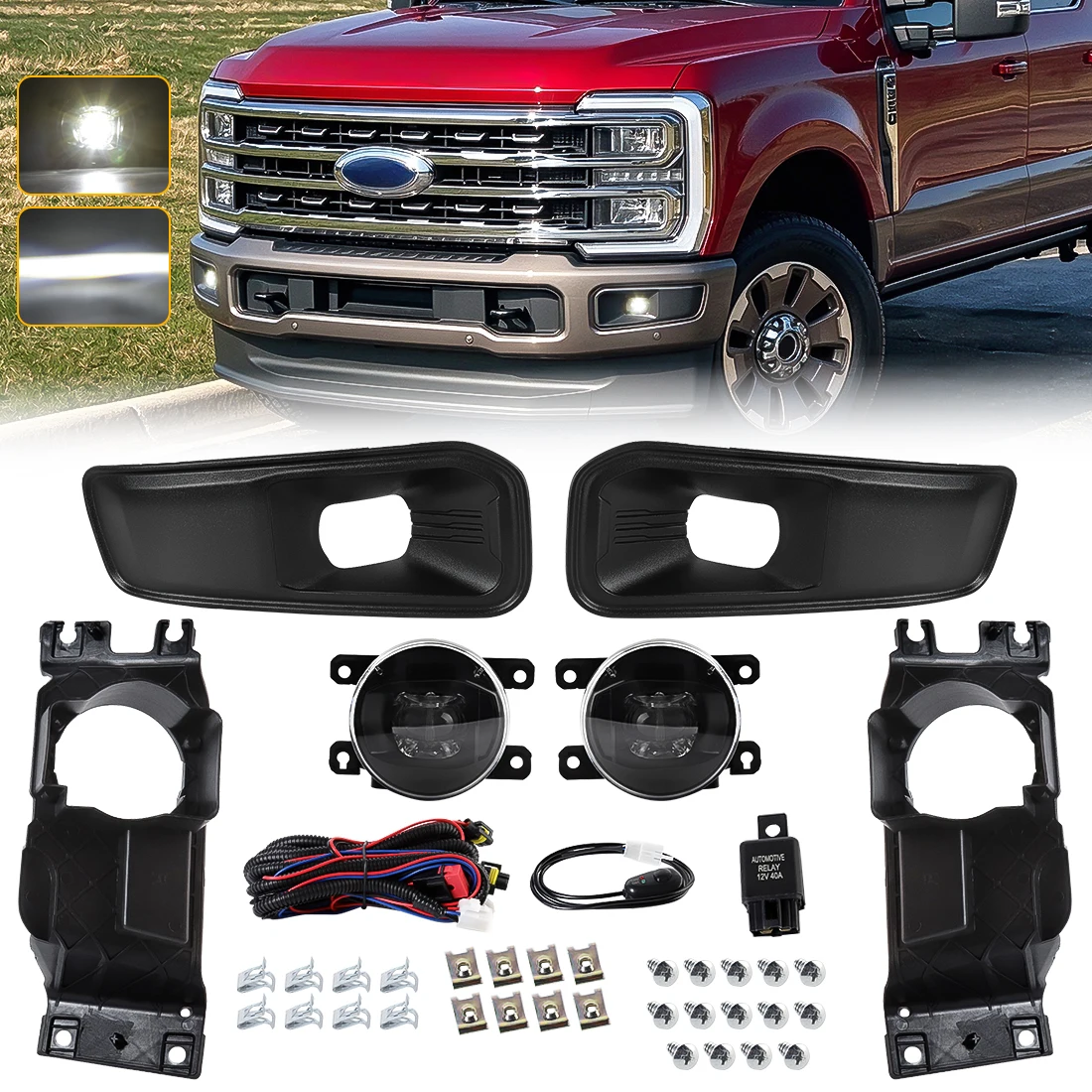 LED Fog Lamp Set For Ford F150 Tremor 2024 2025 Front Bumper Fog Light Driving Headlight with Cover Wire Harness Car Accessories