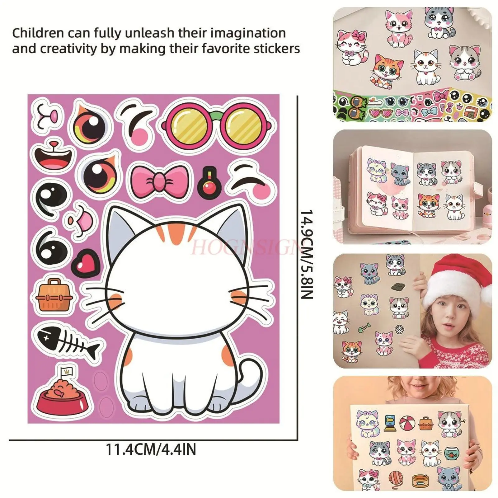2box Cute little cat animal puzzle stickers, children's cartoon fun face changing puzzle account decoration