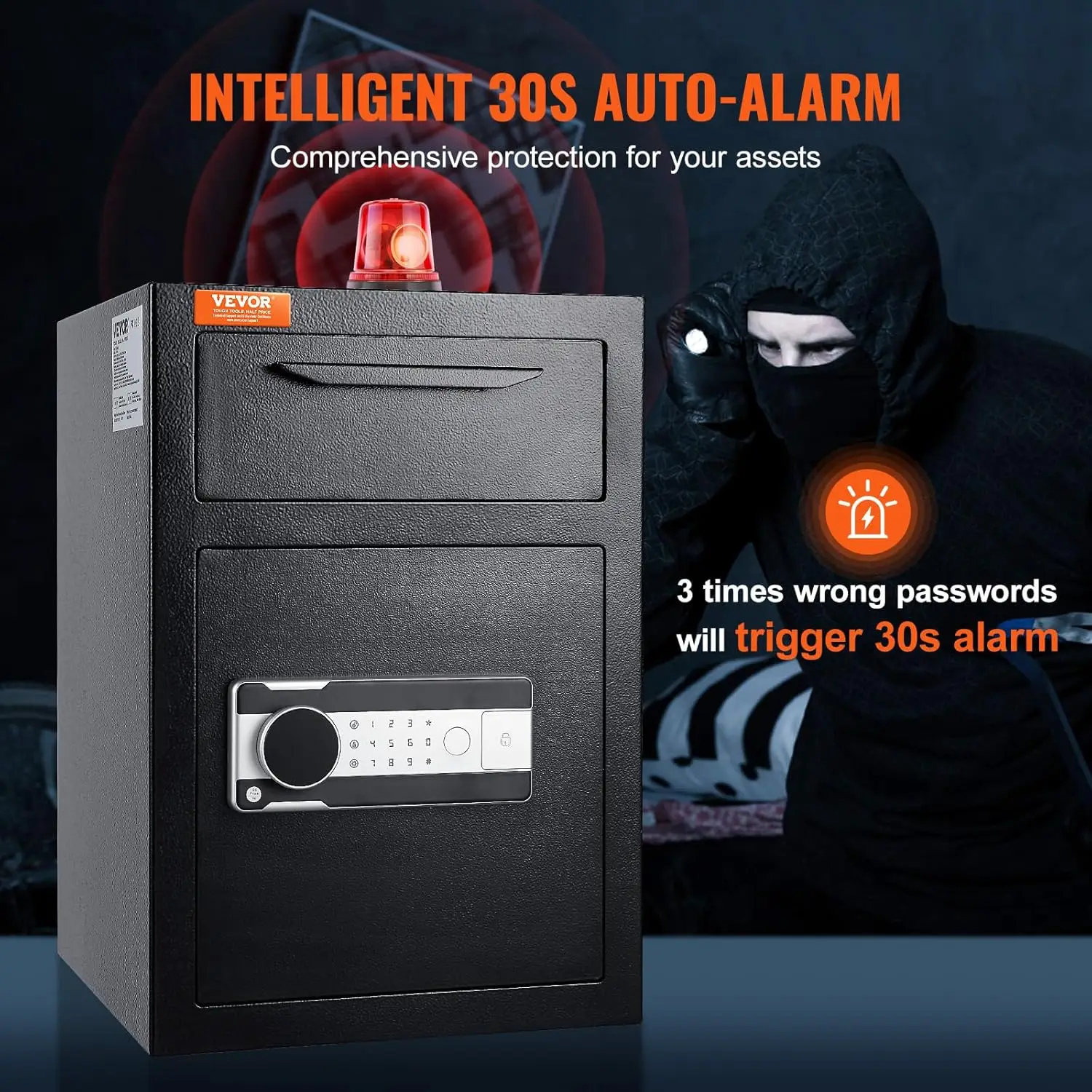 2.5 Cub Depository Safe, Deposit Safe with Drop Slot, Electronic Code Lock and 2 Emergency Keys, 20.27'' x 13.97'' x 13.97'' Bus