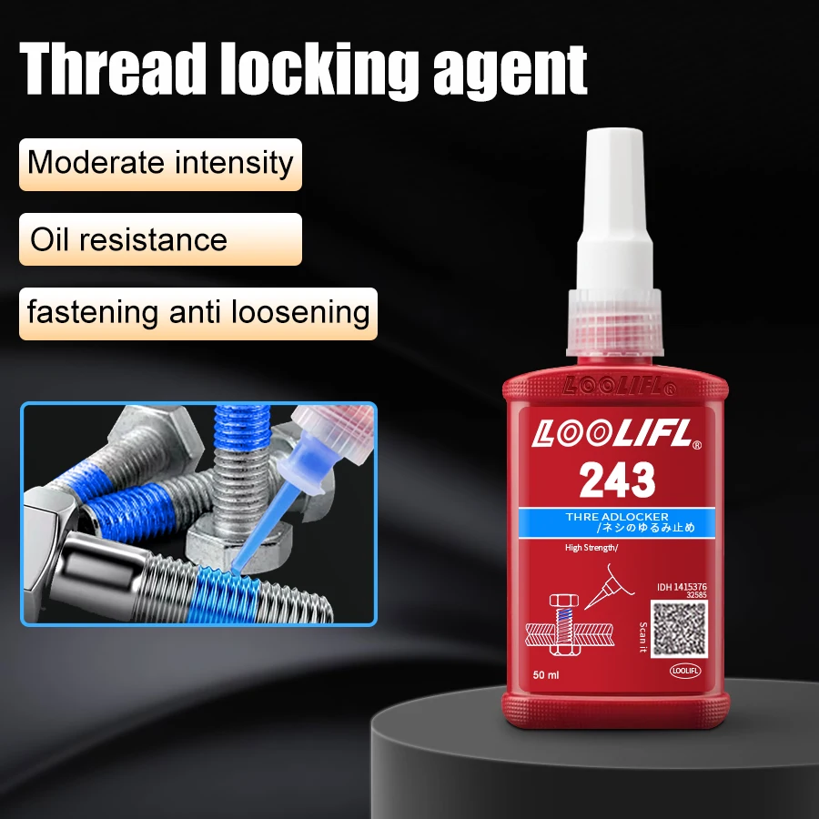 243 Blue Medium Strength Threadlockers, Universal Thread Adhesives, For All Metal Threaded Components, Removable Waterproof 50ML