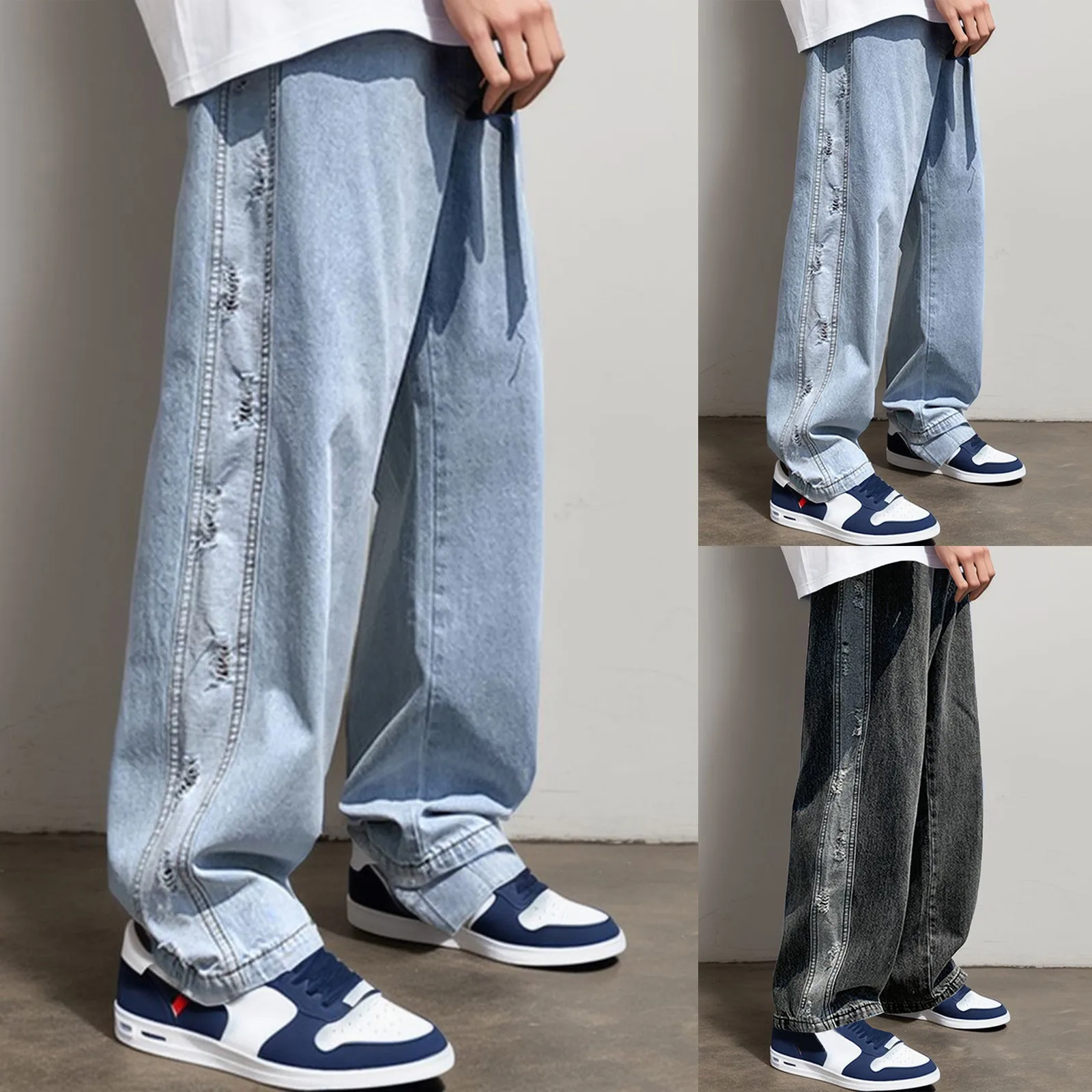 Leg Men's Pants Street Jeans Fashion Trousers Loose Wide Men's Pants