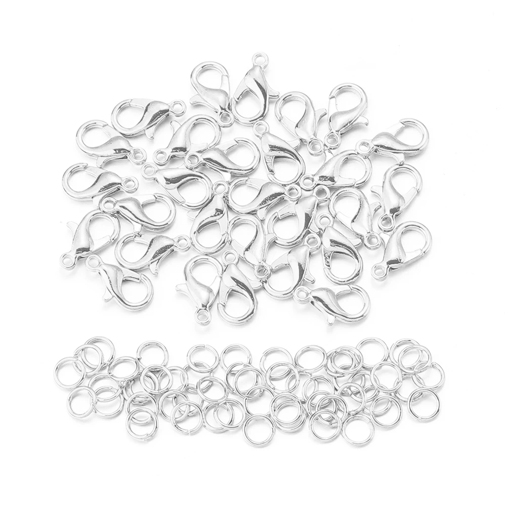 50pcs moschettone fermagli gancio con 200 pezzi di anelli di salto aperti connettori per gioielli che fanno Kit di accessori per collana braccialetto fai da te