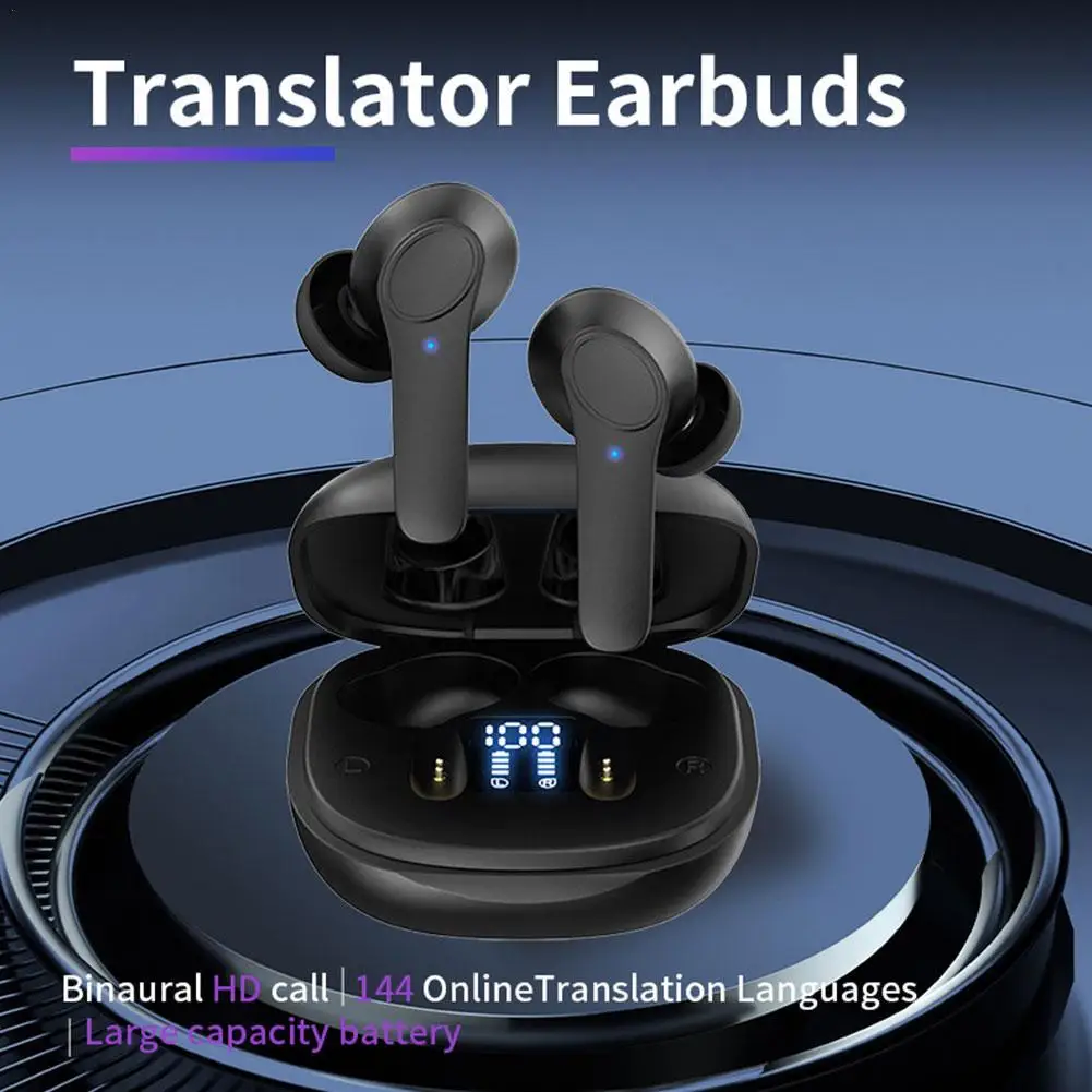 Real Time Voice Translator Earbuds, 144 Idiomas Smart Translate, Suporta Online Offline, 4 Modo de Tradução, 98% Precisão