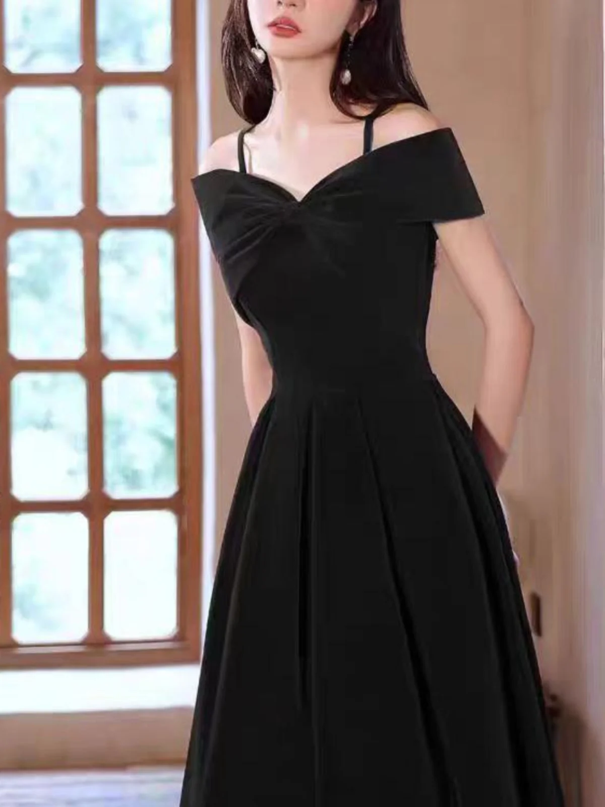 

Ele Bla-oulder Evening Gown for Women Slimming A-Line Skirt Host High-Quali Luxury Sensation Long Dr