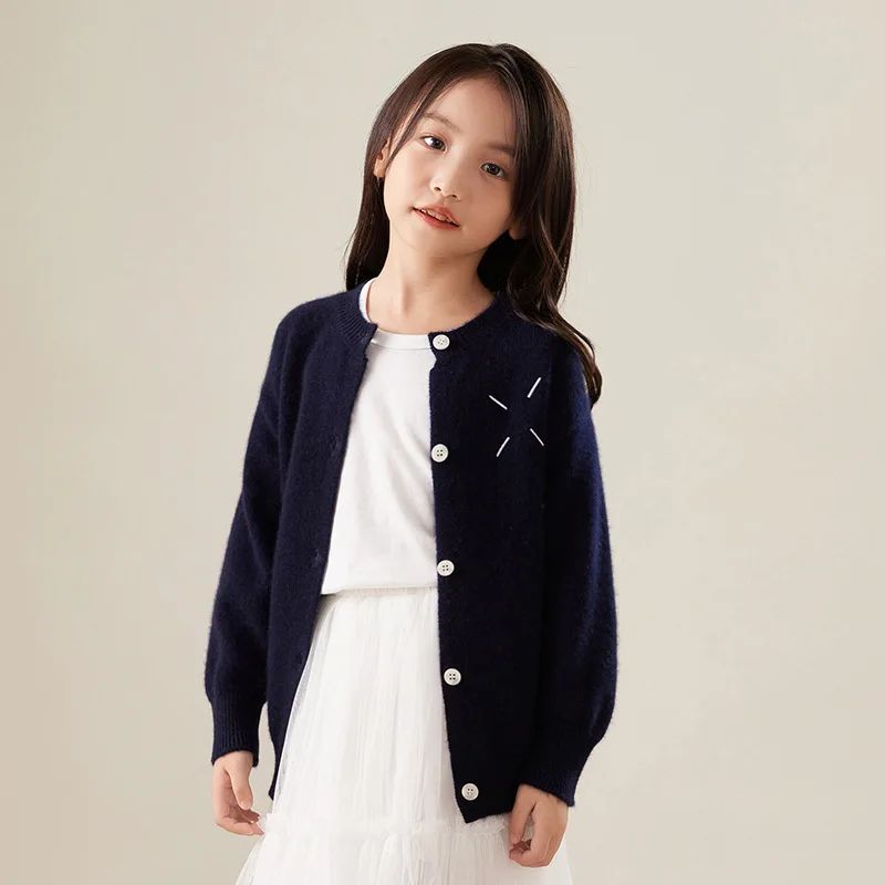 سترة صوفية جديدة لخريف وشتاء 2024 برقبة دائرية من الصوف للأولاد والبنات بنفس النمط صغير Emb #4