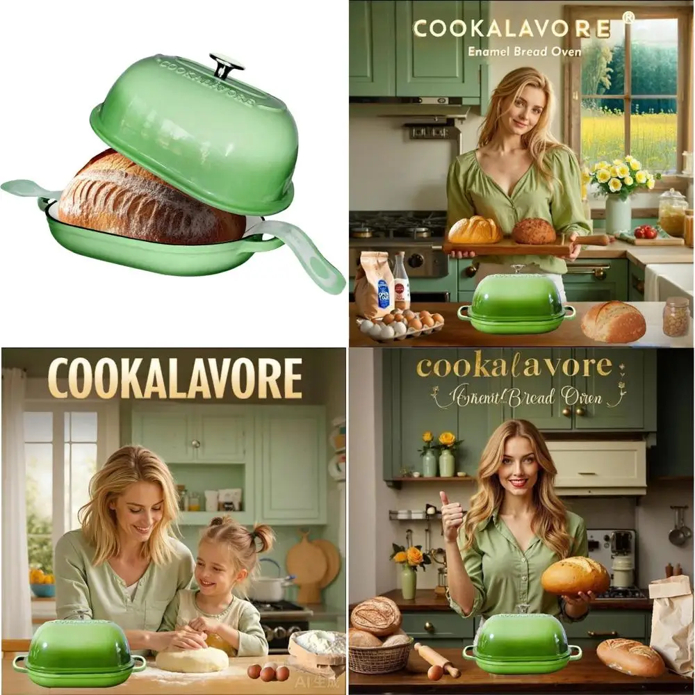 

Enameled Cast Iron 6-Quart Bread Oven with Lid for Homemade Loaves and 14.5-Inch Dutch Oven Baking