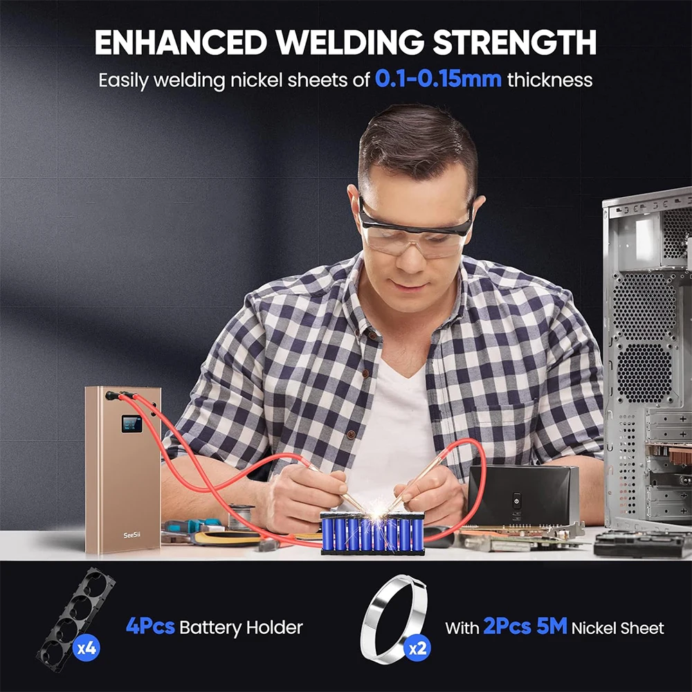 Seesii 80 Gears Spot Welder with LCD Screen 0.1/0.2mm Nickel Welding Handheld Spot Machine Digital for Making Battery Packs