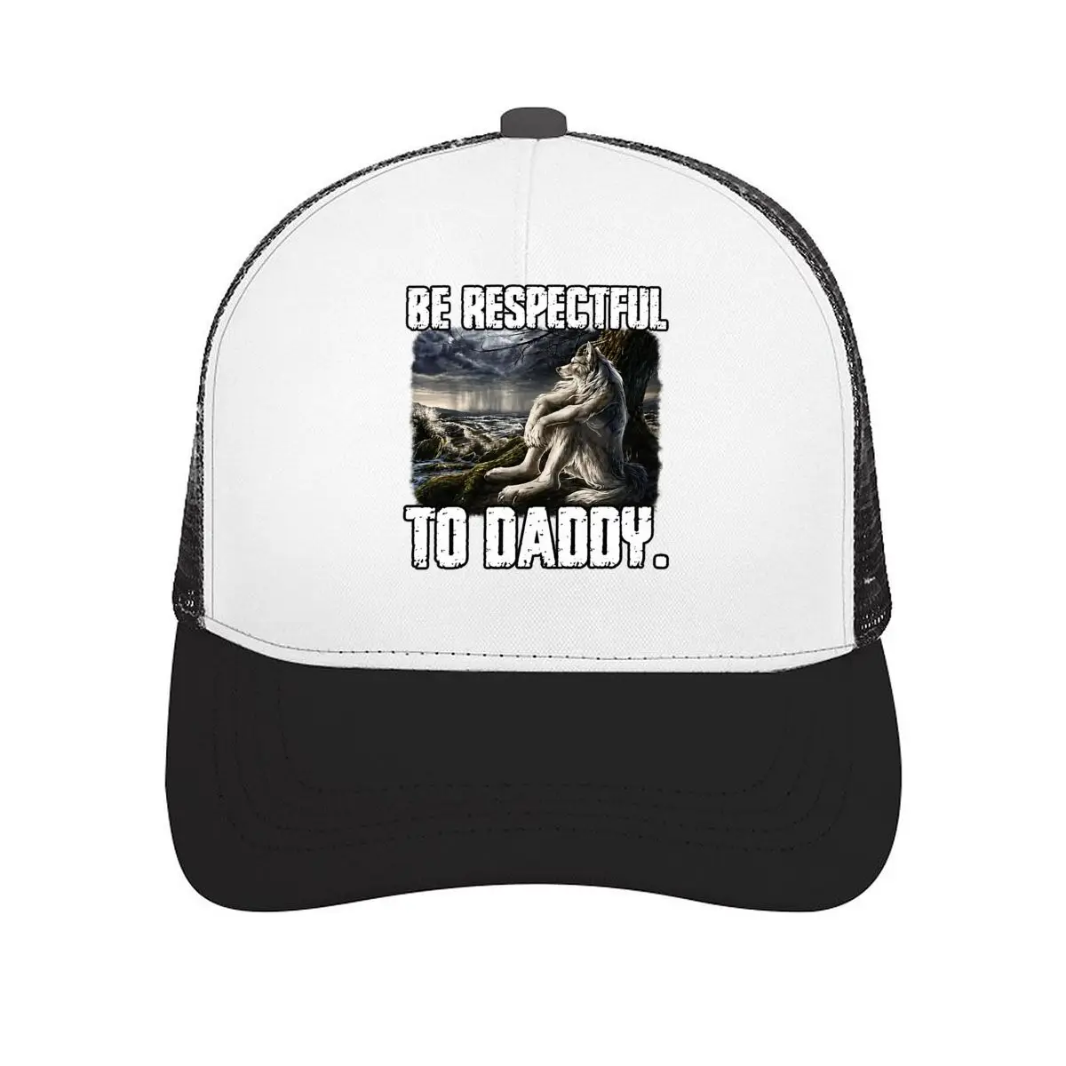 Be Respectful To Daddy Werewolf Stormy Forest Mesh Baseball Cap Casual Hat For Womens Unisex Female