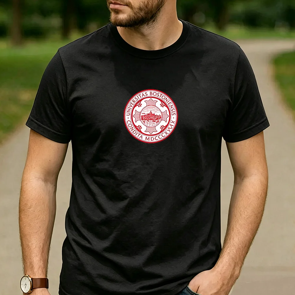 Vintage Retro Boston University Logo Cotton Graphic T Shirt Unisex Short Sleeve Alumni Graduate Holiday Birthday Gift Top