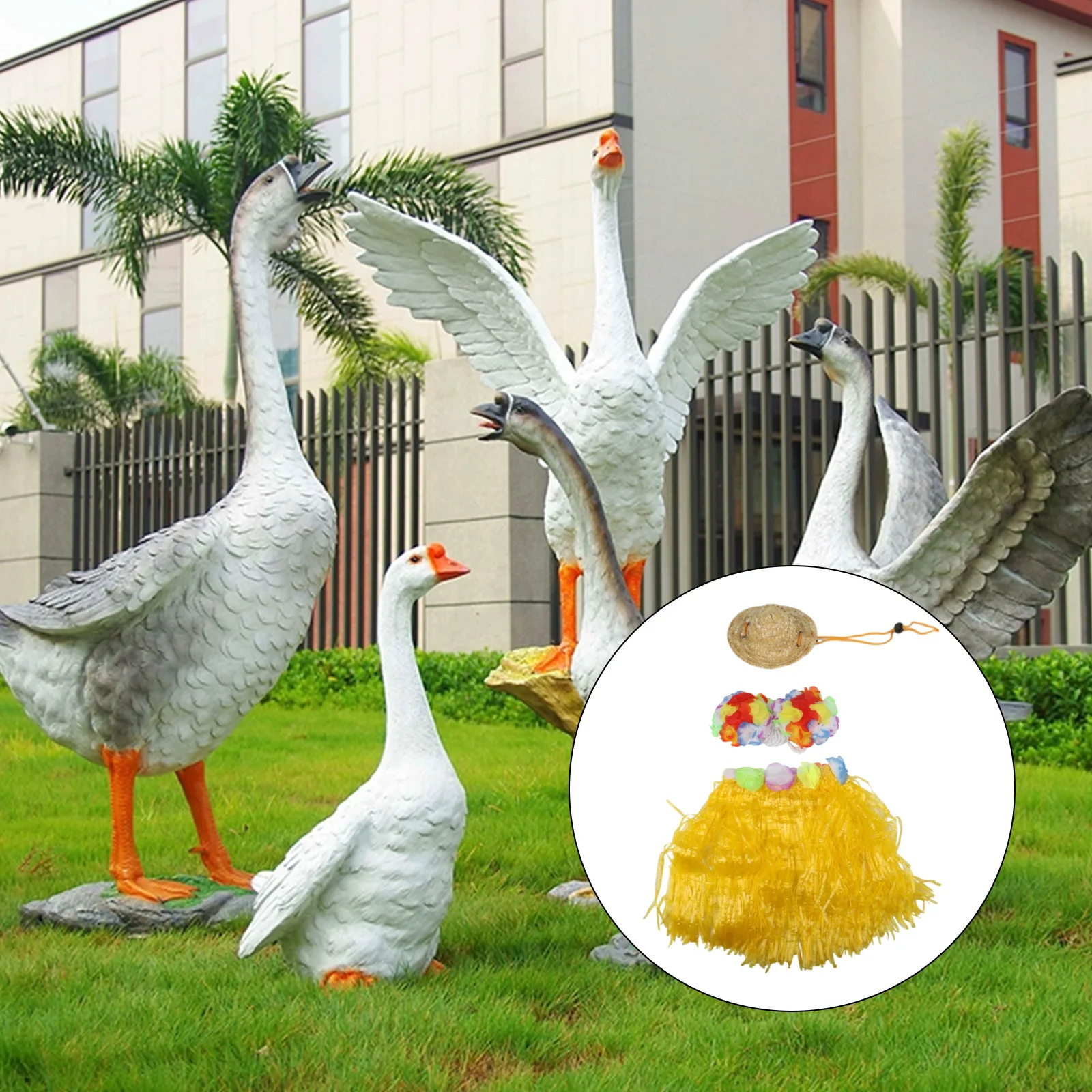 Festive Outdoor Events 20*19*5cm Porch Goose Costume Vibrant Summer Theme Whimsical Lawn Ornament Cute Straw Hat
