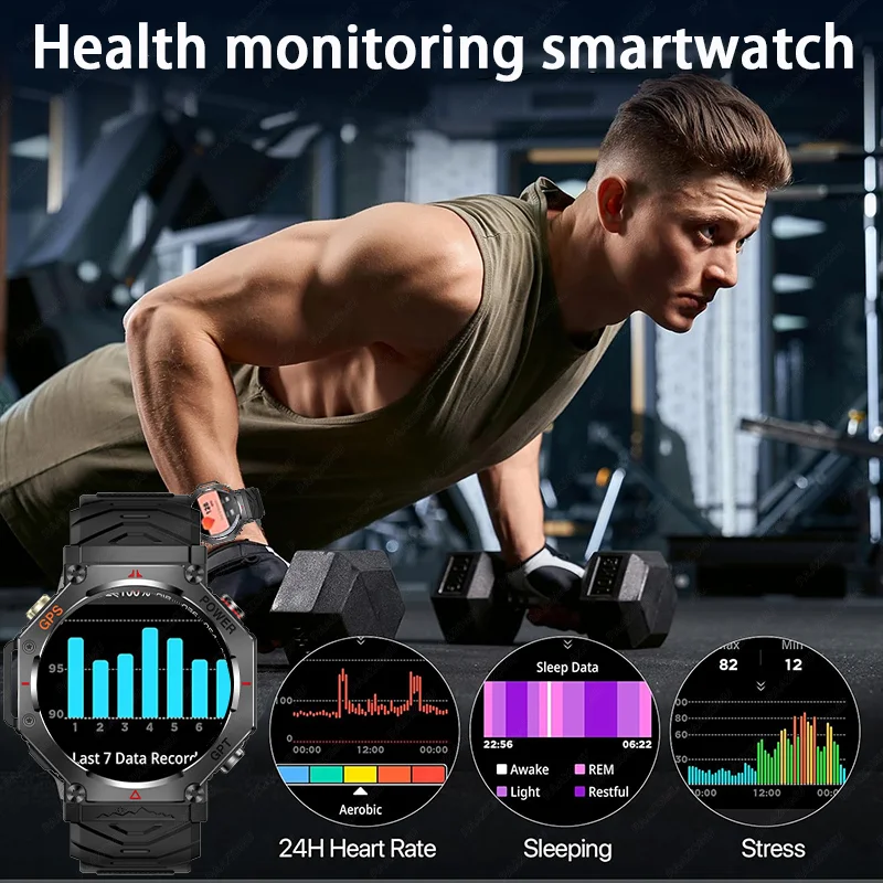 2025 GPS ساعة ذكية رياضية خارجية مع مصباح يدوي LED وبوصلة ارتفاع ضغط الهواء بلوتوث دعوة اللياقة البدنية ساعة مقاومة للماء