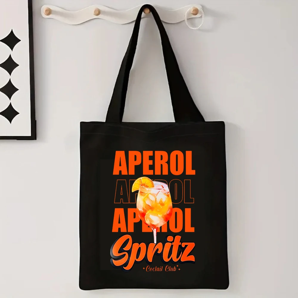 Aperol Spritz Canvas Tote Bag Vintage Orange Cocktail Graphic Print Aesthetic Beverage Shoulder Purse Reusable Beach Bag