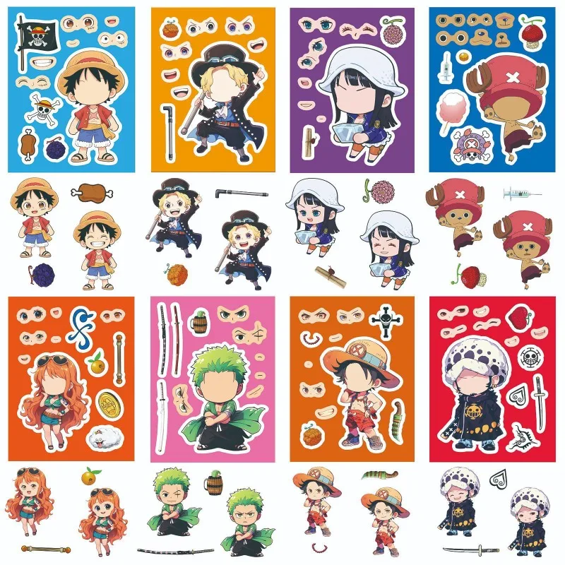 One Piece Luffy Roronoa Zoro 8-teiliger Aufkleber-Set, hochwertige Farbgebung, niedliche Q-Version, Druck, Schüler-Puzzle, DIY, selbstklebender, lustiger Aufkleber – Detail 4