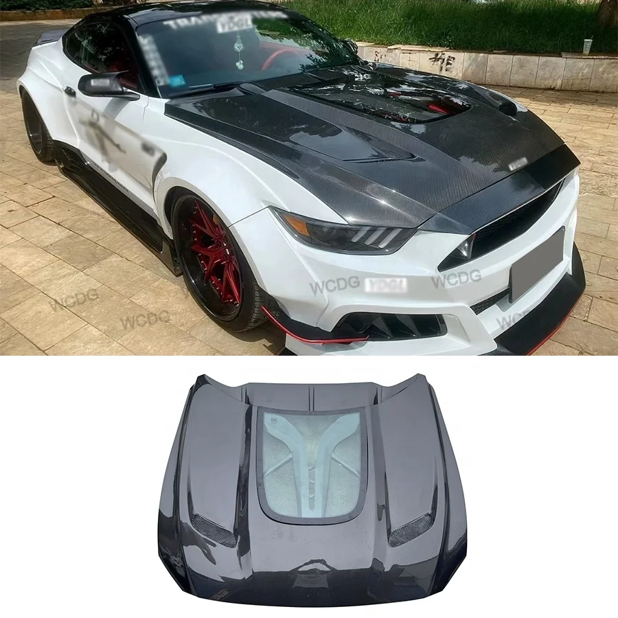 

Dawn M1 Style Carbon Fiber Front Hood for Ford Mustang 2015-2021 Front Engine Hood Vent Cover With Transparent Glass Bodykit