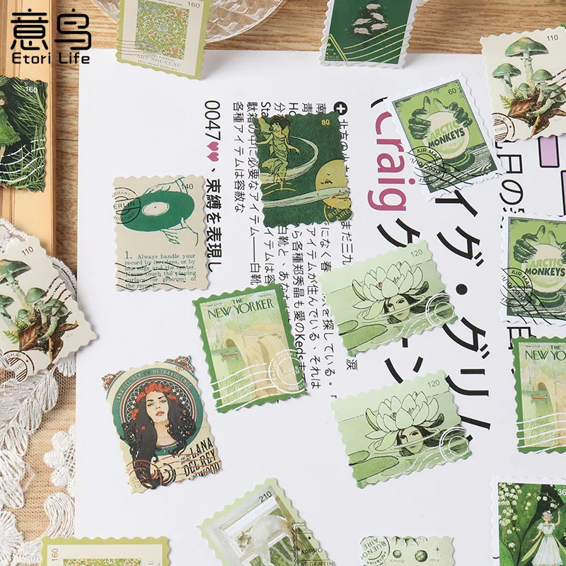 JIANWU 46 Pcs Vintage Decoration Label Boxed Stickers Literature Art Journal Collage Material Scrapbooking Stickers Stationery