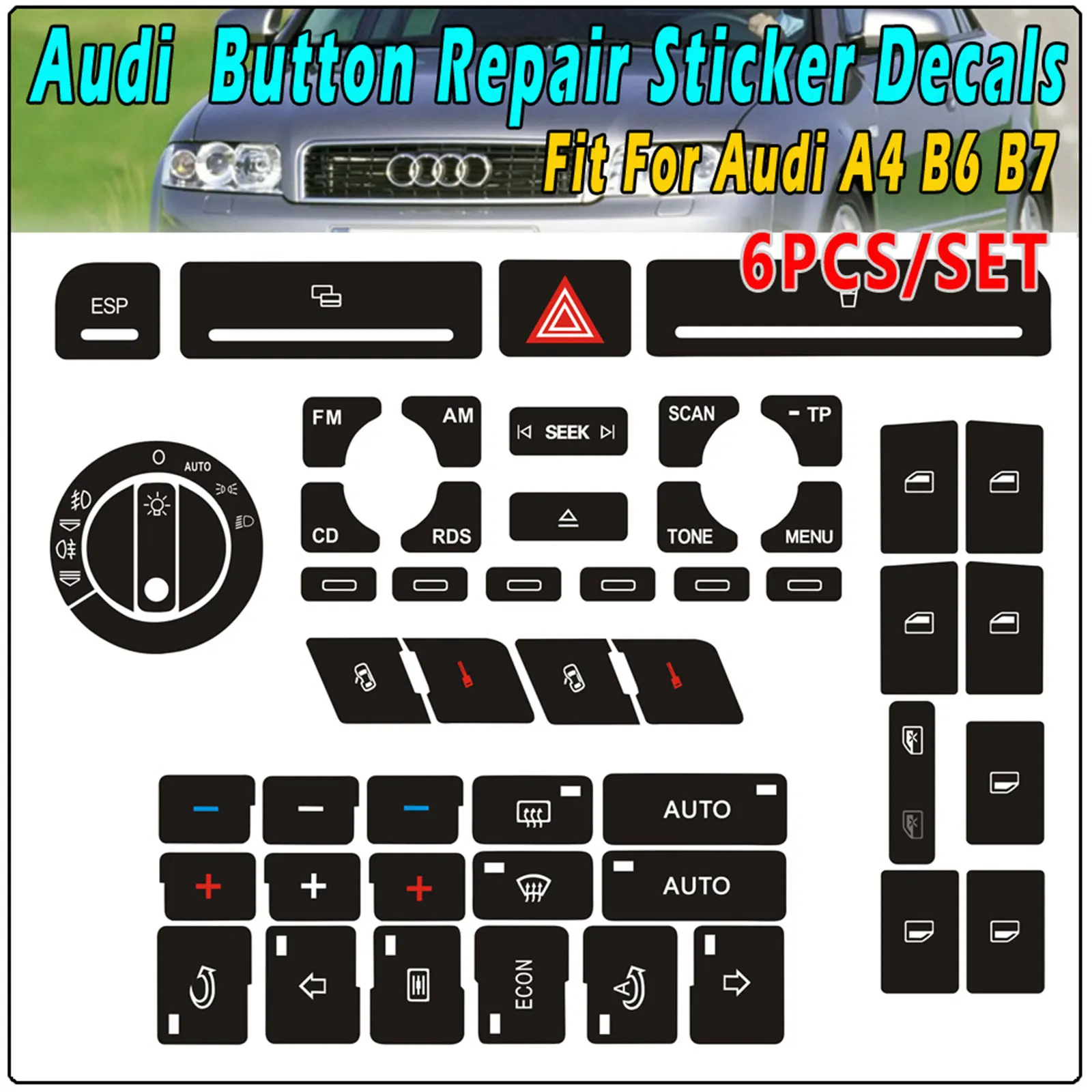 

Car Button Repair Decal Sticker Air Condition Climate Control Button Repair Sticker For A4 B6 Headlight Button Worn Knob Switch